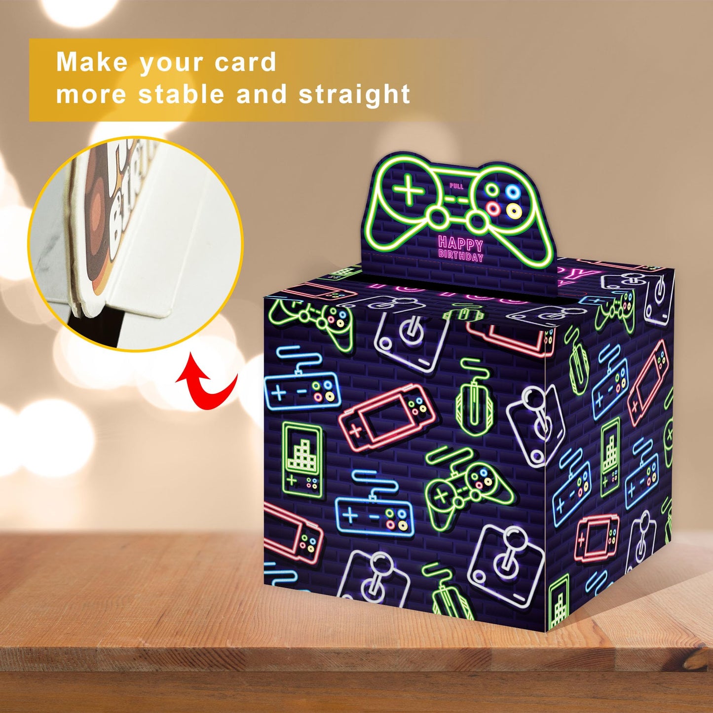 Neon Surprise Money Box Gift Pull For Game Lover- Happy Birthday Money Box For Cash Gift Set Included Happy Birthday Card And 35Pcs Transparent Bags, Fun Birthday Gift For Kids Boys Girls