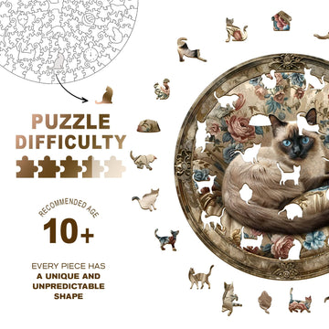 Wooden Puzzles for mature-themeds - Challenging Vintage Siamese Cat mature-themed Puzzle Unique Animal Shaped Wooden Jigsaw Puzzles for mature-themeds Creative Gifts Family Games 11.4 * 11.4in 200pcs