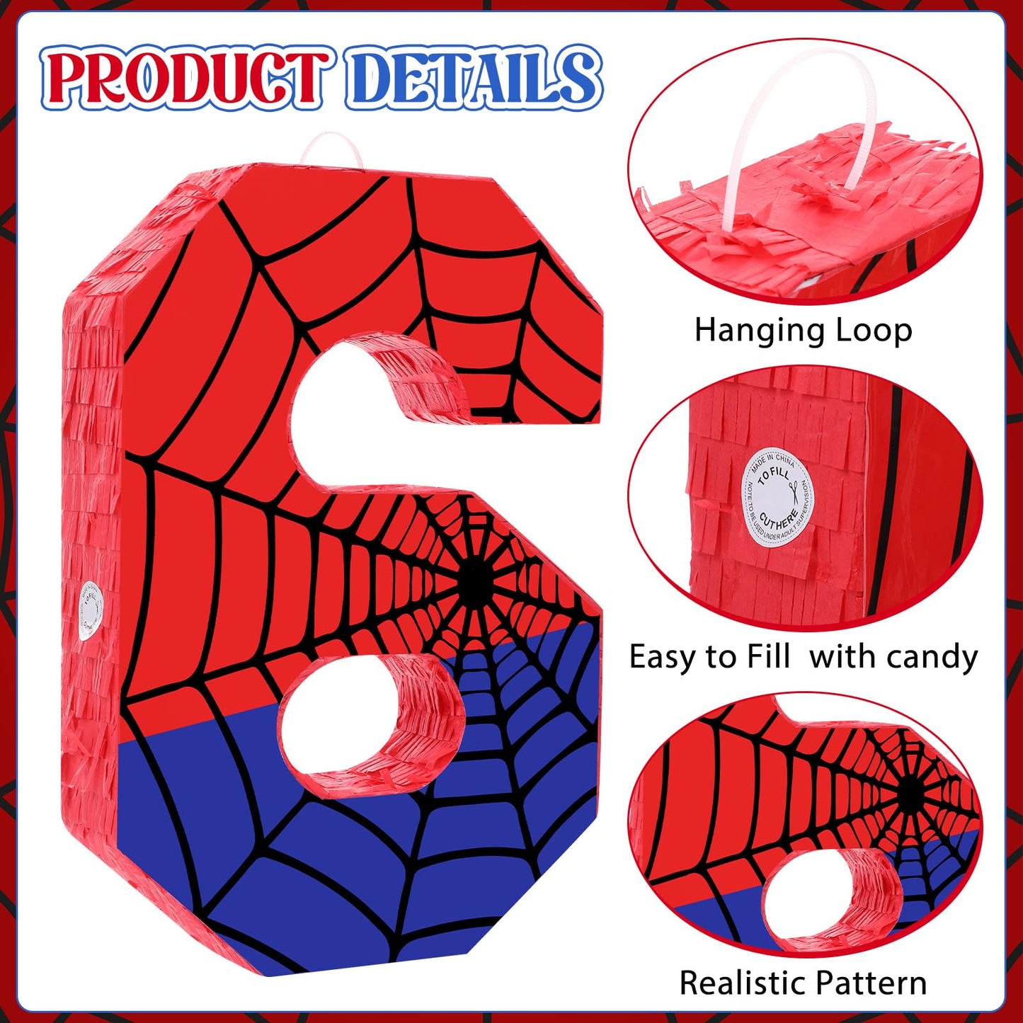 Simgoing Number 6 Spider Web Piata Bundle with Blindfold Small Piata Birthday Party Decoration for Mexican Fiesta Cinco De Mayo