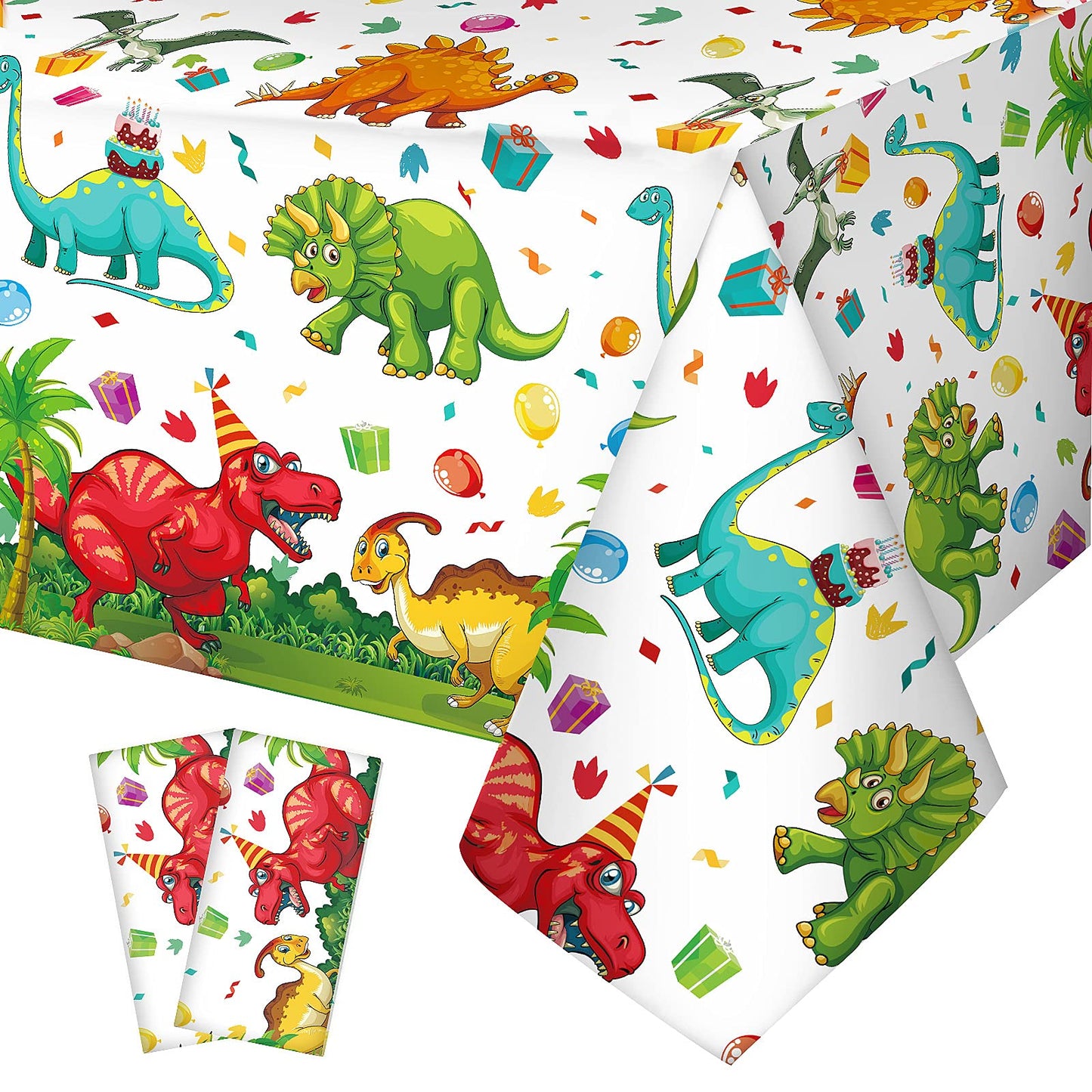 Tegeme 2 Pcs Dinosaur Plastic Tablecloth Dinosaur Party Table Cover 54 X 108 Inch Disposable Waterproof Dino Print Table Cloth F