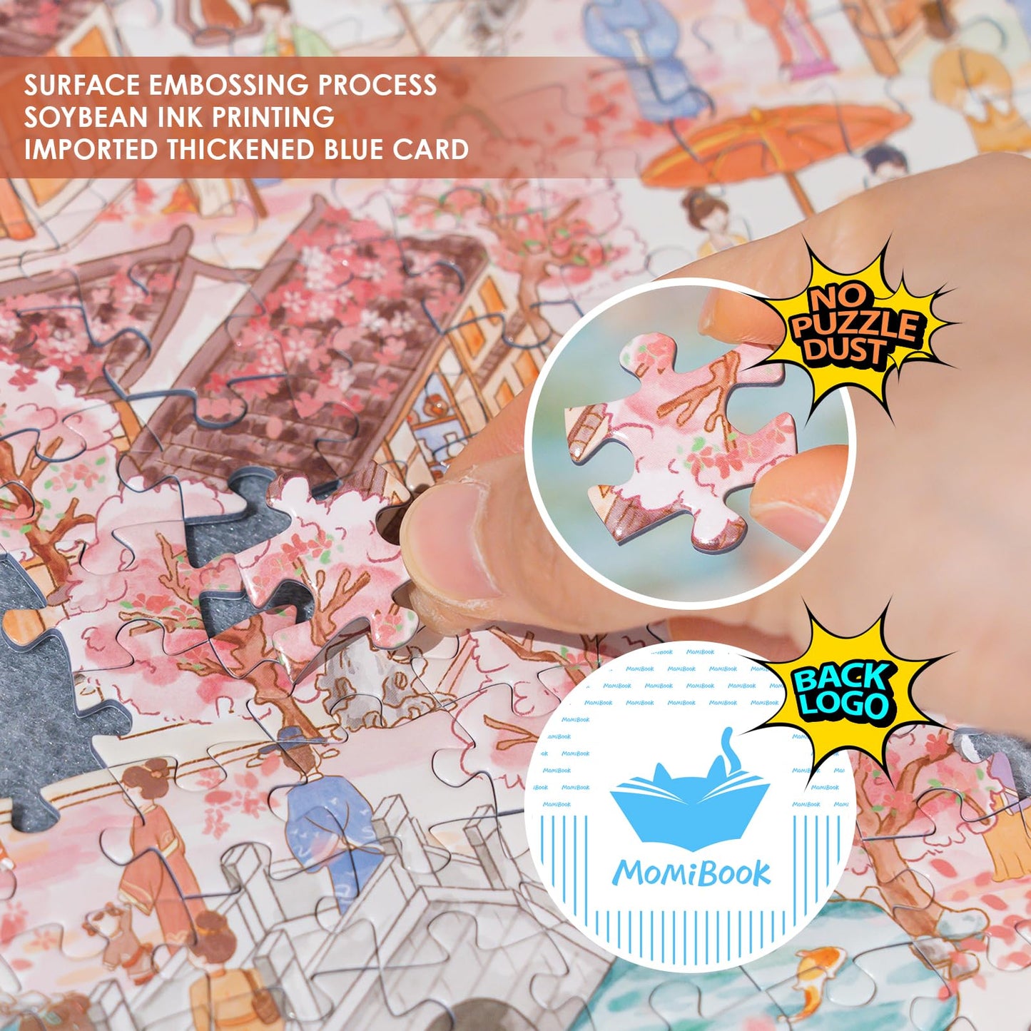 MOMIBOOK Puzzles for Adults 1000 Piece Jigsaw Puzzles of Suzhou Four Seasons Scenery, Photosensitive Discoloration Painting Imag