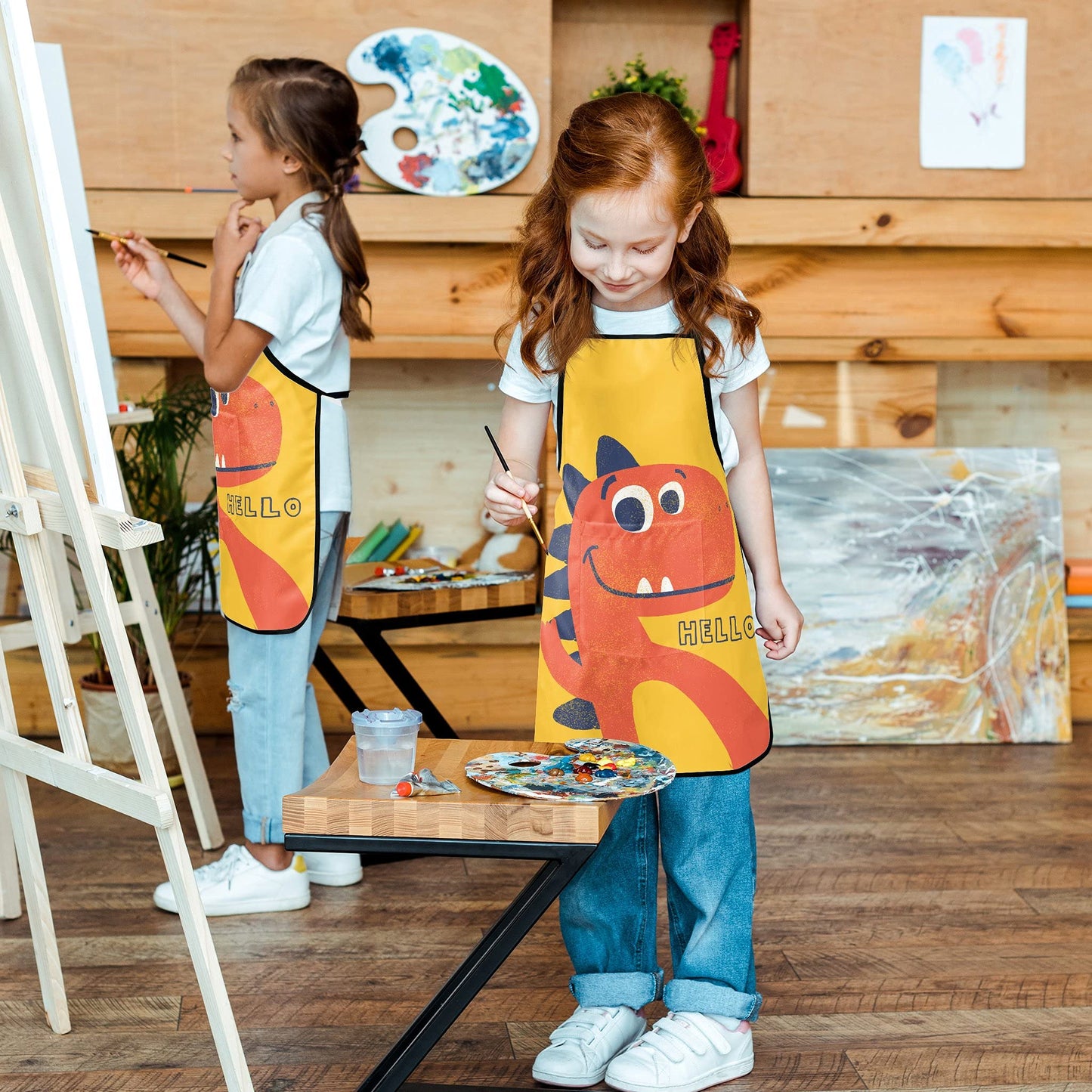 Popologa Dinosaur Apron For Girls Boys Kids Cooking Painting Aprons Art Smock Supplies Toddler