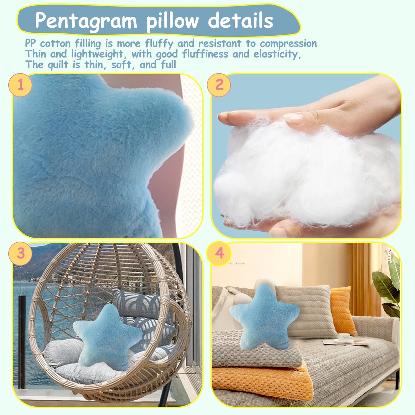 Chelei2019 15.7' Star Pillow Plush Stuffed Star Shaped Pillow Decor Cushion Toy Gifts,Blue