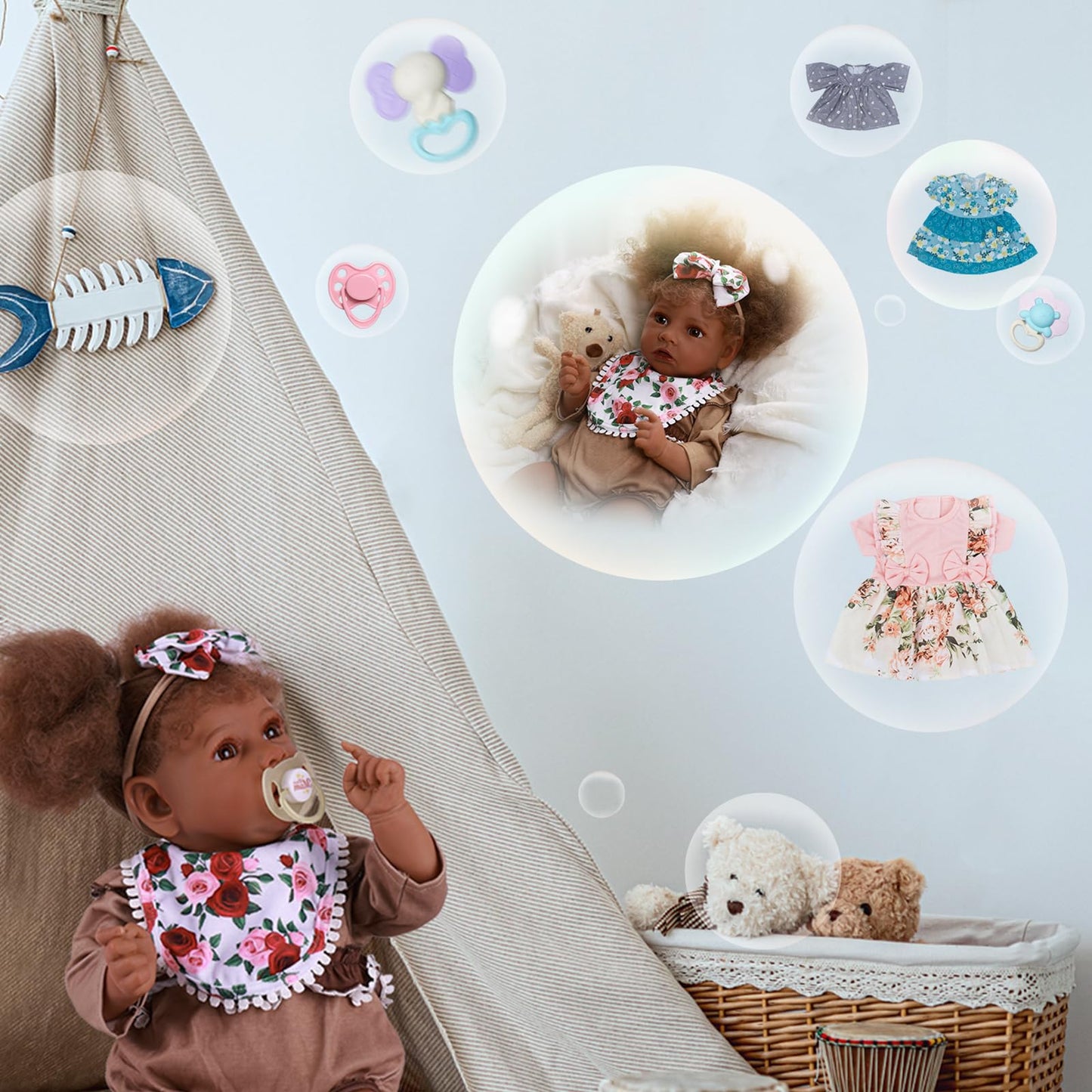 Babeside Lifelike Reborn Baby Dolls Black Girl, 20 Inch Newborn African American Realistic Black Baby Real Life Girl Dolls Soft Vinyl And Cloth Body With Feeding Kit Gift Box For Kids Age 3+