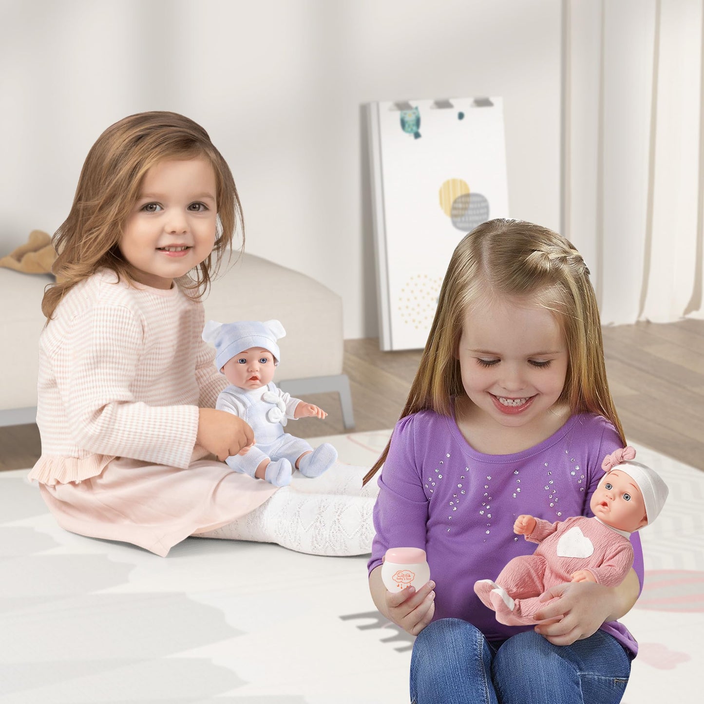 Enjoyin 12'' Twins Baby Doll Playset With Accessories Includes Boy And Girl Dolls, 2 Powder Bottles, And 2 Pacifiers, Ideal Gift For Children Age 3+