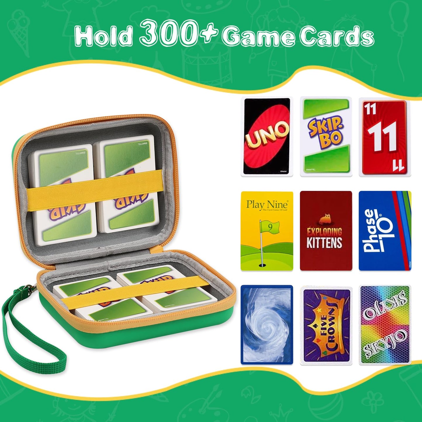 Tombert Carrying Case For Ptcg Trading Cards, Hard-Shell Storage Box Fits Magic Mtg Cards And Ptcg, Holds 300+ Cards(Green&Yellow)