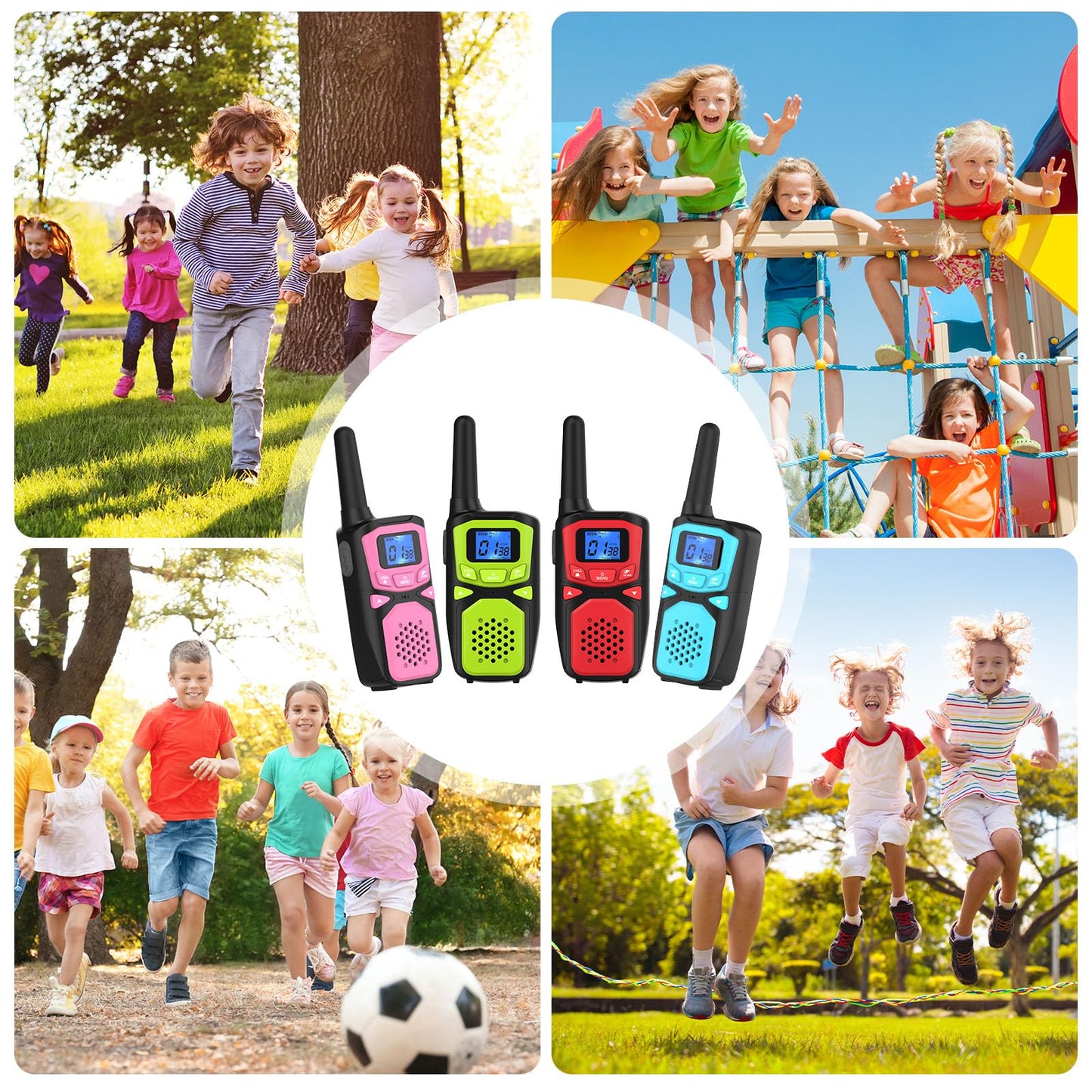 WokTok Kids mature-themed Suitable Walkie Talkie Rechargeable Outdoor Camping Game Toys Birthday Gift Suitable for 8-12 3-5 Years Old Boys and Girls 2-Way Long Distance Radio 4 Packs