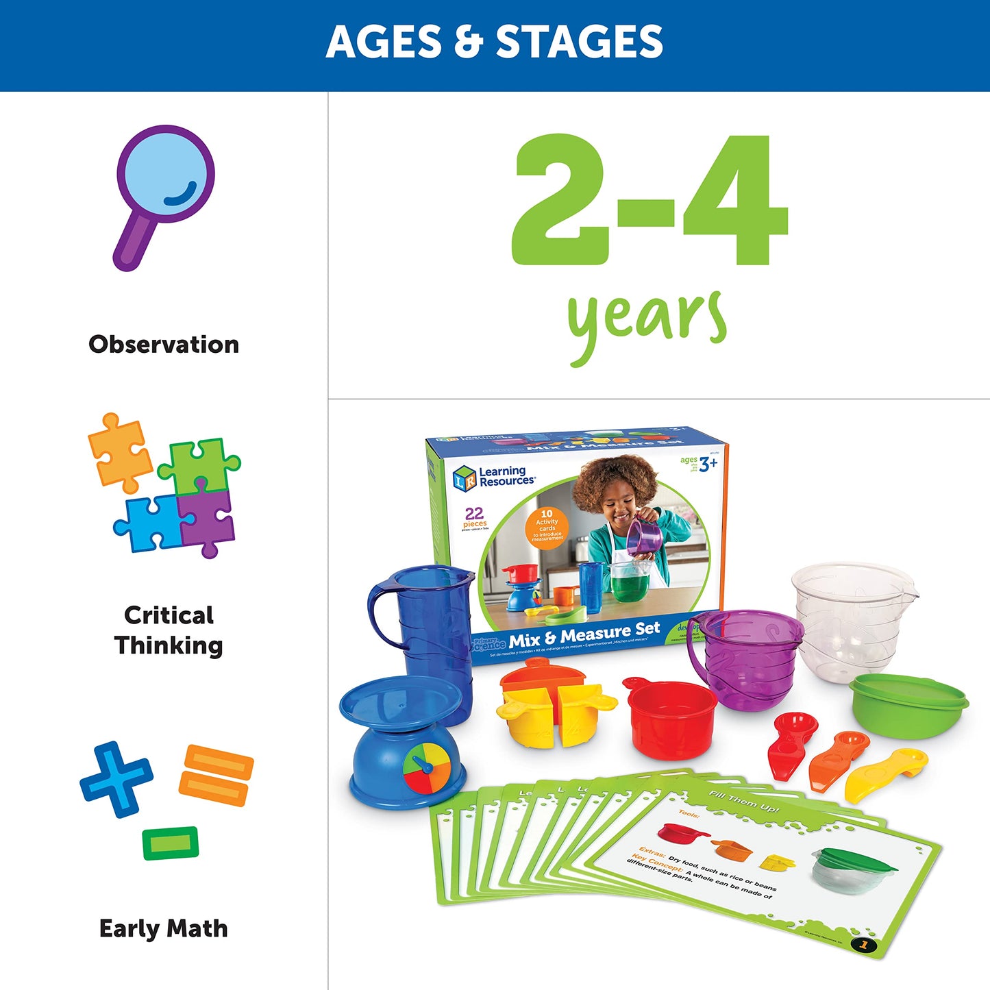 Learning Resources Mix And Measure Activity Set, 22 Pieces, Science Toys for Kids, Multi-color, Model LER2783