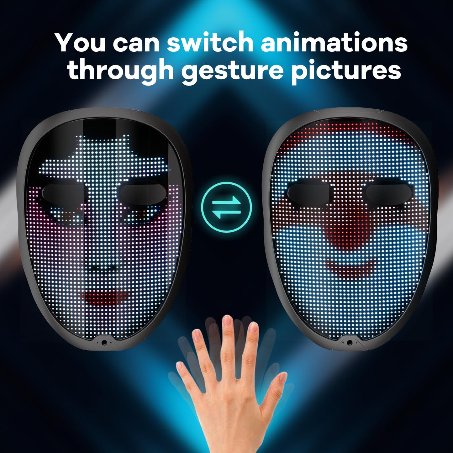 Led Mask With Gesture Control - Face-Transforming Light-Up Design, Cool Gifts For Kids & Adults - Rechargeable Halloween, Cospla