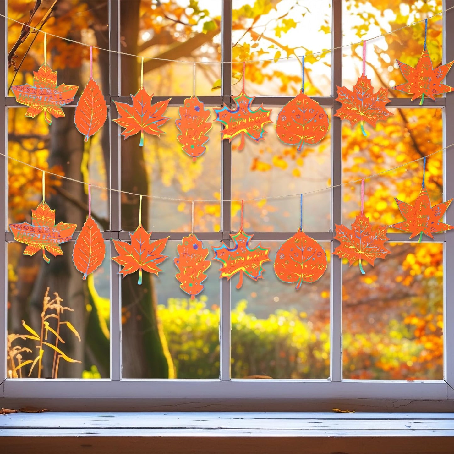 Frienda 80 Sets Fall Crafts Thanksgiving Scratch Crafts Colorful Color Scratch Maple Leaves Art Thanksgiving Arts and Craft for