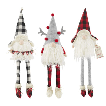 Mud Pie Christmas Buffalo Check Dangle Leg Gnome, Santa, 27' X 8'