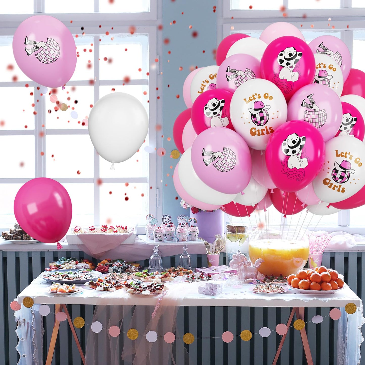 Cowgirl Balloons, 12 Inch Western Cowgirl Party Decorations Hot Pink Pastel Pink White Cow Party Balloons Cowgirl Print Balloons