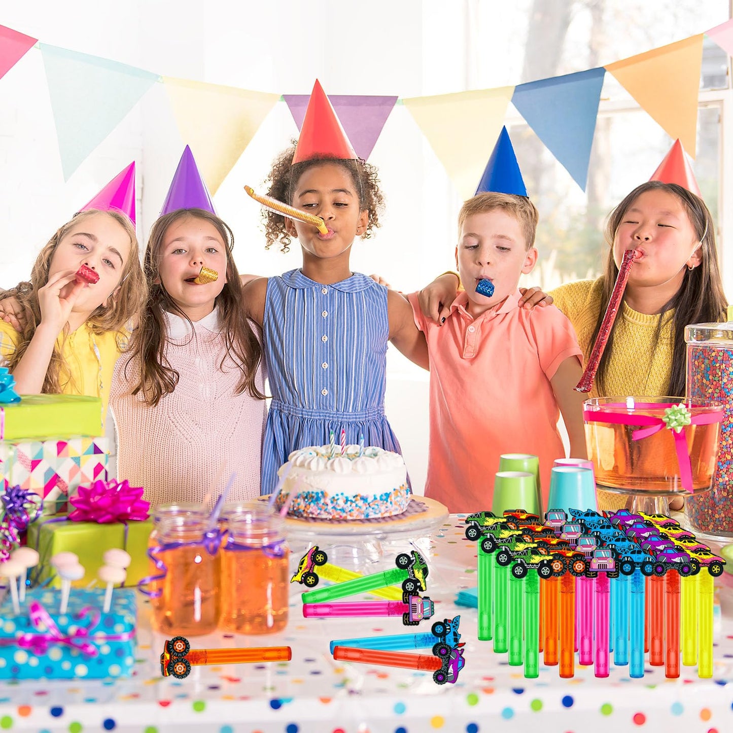 Uoyoi Monster Truck Party Favors,24Pcs Truck Bubble Wands For Kids,Car Bubble Wand For Monster Truck Birthday Party Supplies,Cla