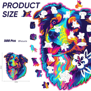 Australian Shepherd Dogs Wooden Puzzle 500Pcs Stained Colorful Art Painting Wooden Puzzle For Kids Adults, Birthday Mother'S Fat