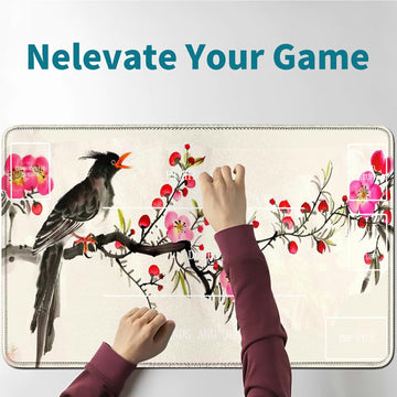 RWUTYTIUL Plum Bird Card Playmat 24 X 14 Inch with Tube Bag, Card Gameplay Playmat with Zones Commander Deck Board MTG RPG CCG T