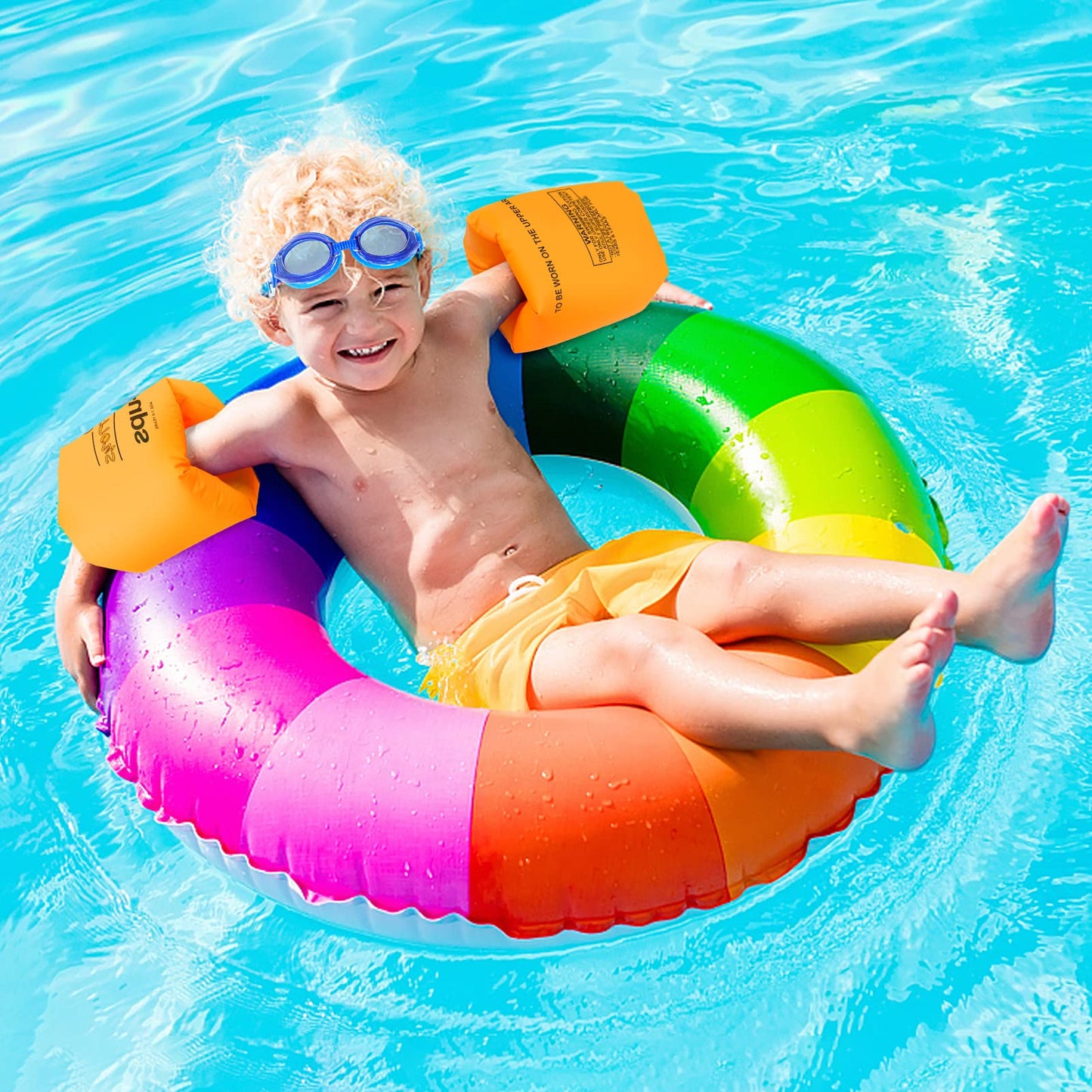 Arm Floaties For Kids 6-12Yrs, Pvc Arm Floaties Inflatable Swim Arm Bands Floater Sleeves Swimming Rings And Swimming Goggles Ki