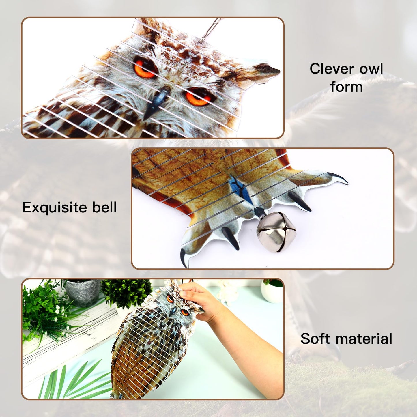 Zzbakress 2-In-1 Metal Wind Spinners With Double Sided Owl Picture Bird Reflector For Window, Outdoor Patio, Garden, Farm (1, 12