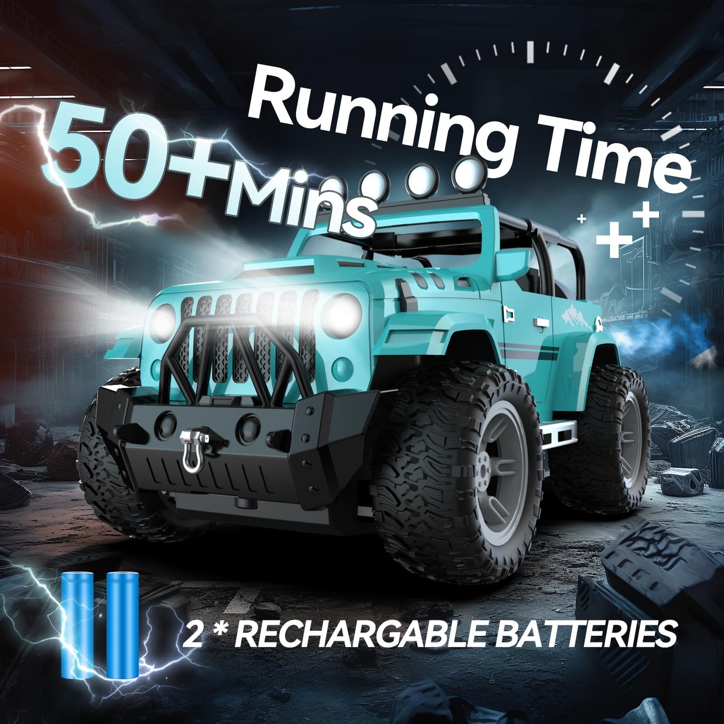 DEERC Remote Control Car with Fog Mist & Music, 1:16 Remote Control Truck for Boys, 2.4Ghz RC Car Toy with 2 Batteries, All Terr