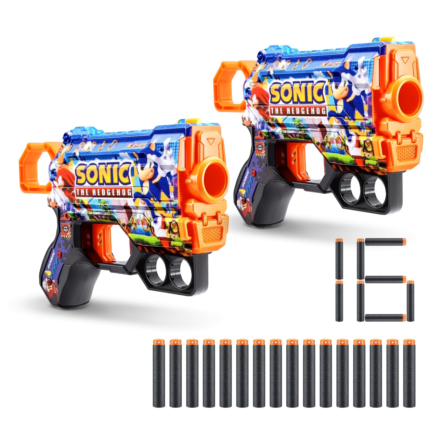 X-Shot Skins Menace - Sonic Mega (2 Pack + 16 Darts) By Zuru, X-Shot, Easy Reload, Air Pocket Dart Technology, Toy Foam Dart Blaster For Kids, Teens, Adults, Frustration Free Packaging