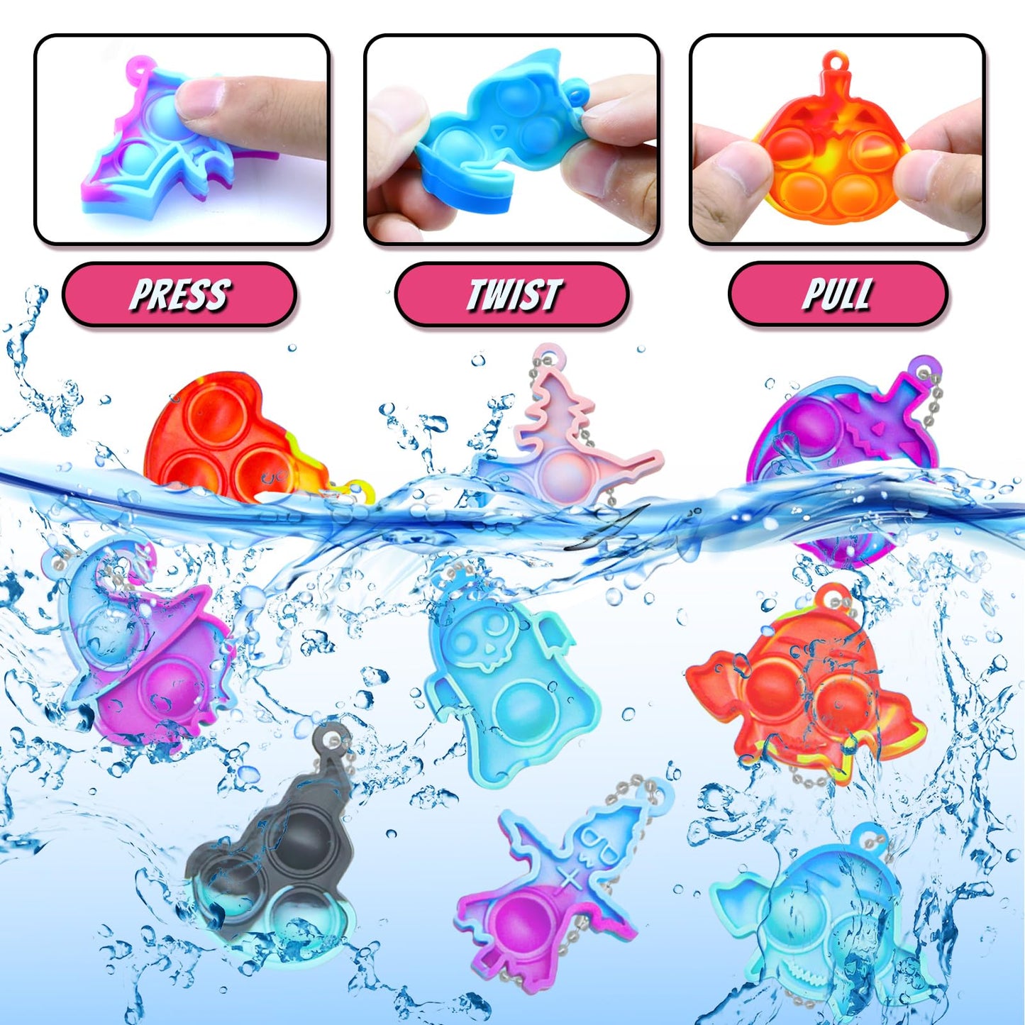 84 Pcs Halloween Pop Fidget Toys Pack,Halloween Party Favors Supplies For Kids 4-8 8-12,Relieves Stress Anxiety Toys Pop Keychai