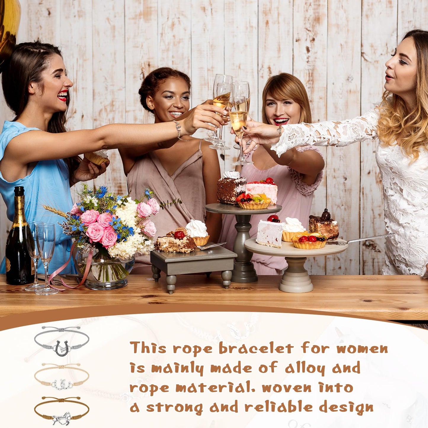 Sureio 48 Pcs Horse Rope Braided Bracelet Gifts Bulk Horse Goodie Party Favors Western Cowgirl Cowboy Adjustable Wedding Bridal