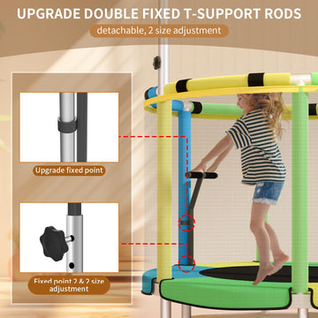 Trampoline for Kids Adjustable Baby Toddler Trampoline with Basketball Hoop Round Bottom Indoor Outdoor Toddler with Enclosure (Light Blue Green)