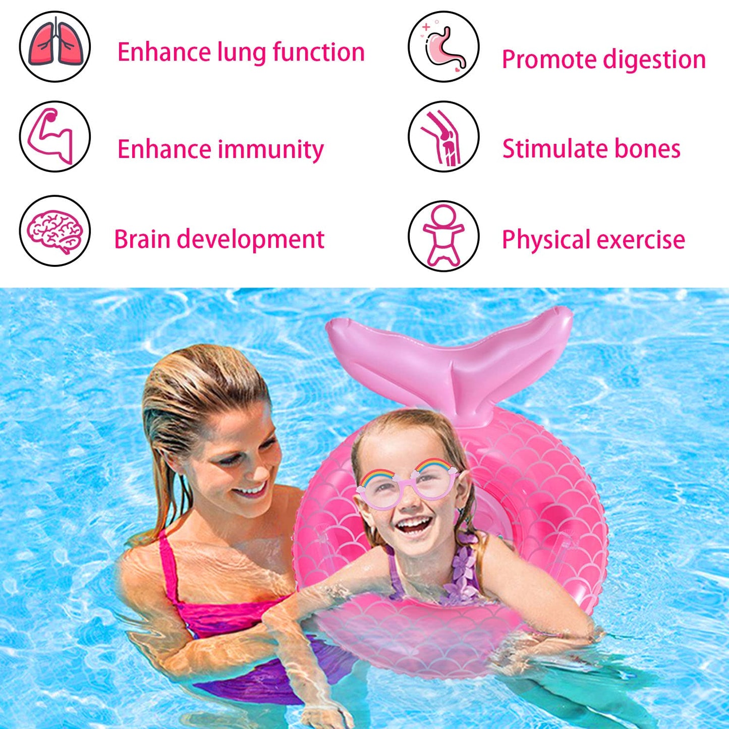 Zeyglxc 2023 New Mermaid Baby Swimming Pool Floats 6-48 Months,Inflatable Pool Swim Ring With Seat And Handle For Babies Toddler