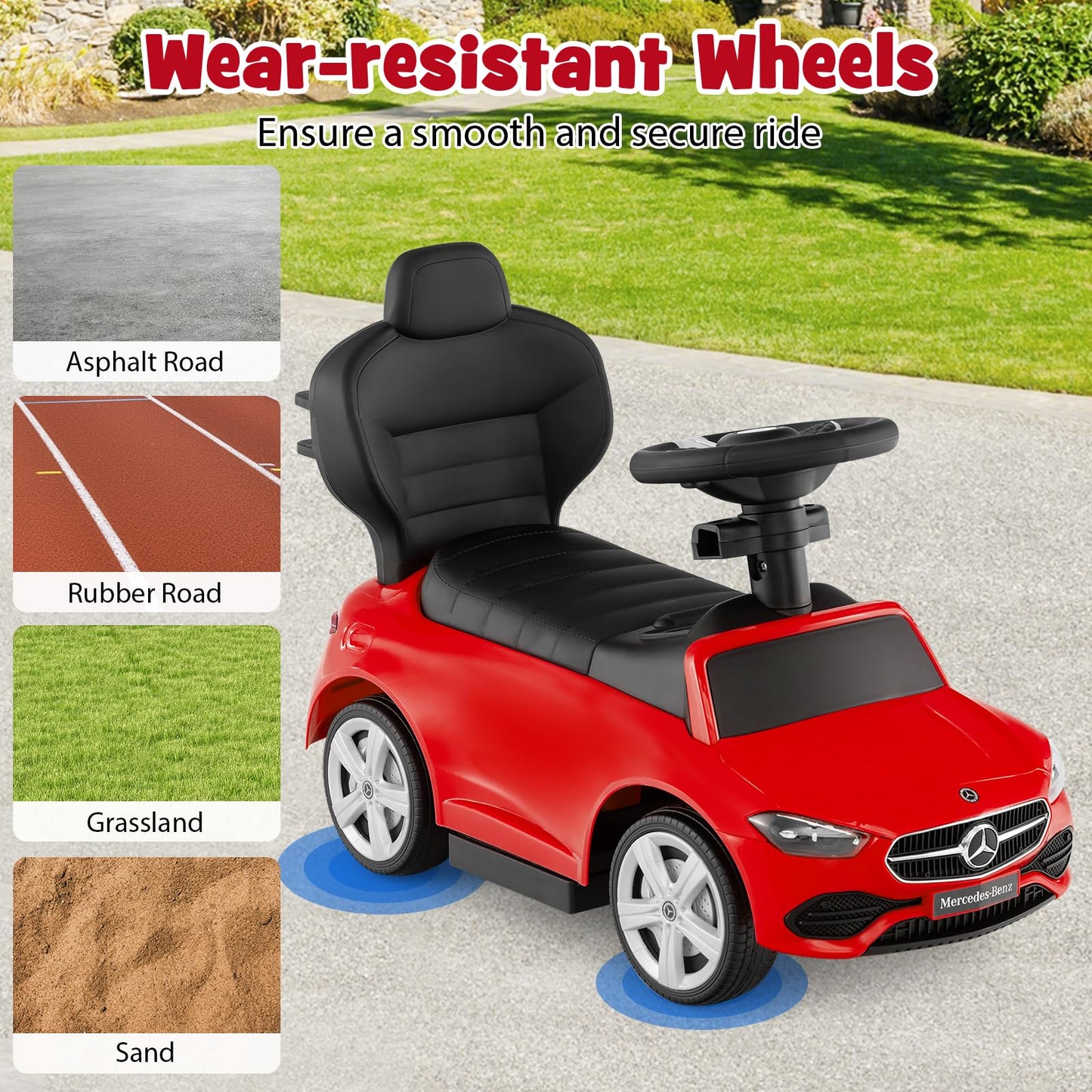 HONEY JOY Ride On Push Car Licensed Mercedes-Benz Push Cars for Toddlers Adjustable Canopy & Seat Storage Horn Toddler Push Car with Handle Ride On Toy for Boys Girls(Red)