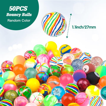 Ohanniewa 50 Pieces 27Mm Mixed Pattern Colorful Bouncy Balls For Kids Assorted Bouncy Balls Toys For Kids Party Favors,Birthdays Party Favors, Classroom Prizes