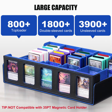 Kabinka Trading Card Storage Box - 5-Row Deck Case, 3900+ Cards, Faux Leather, Black & Blue, Includes 5 Toploaders & 48 Dividers