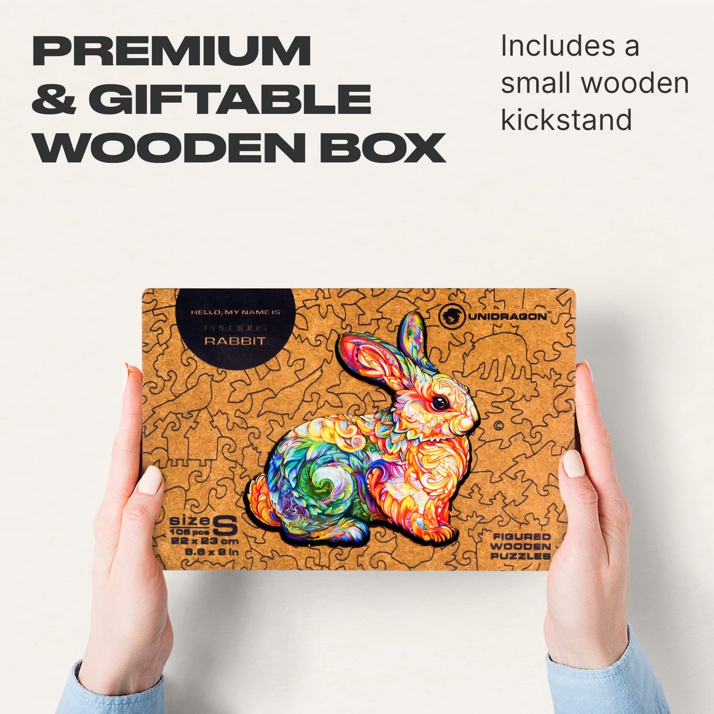 Unidragon Original Wooden Jigsaw Puzzles - Precious Rabbit, 106 Pieces, Small Size 8.6'X9', Beautiful Gift Package, Unique Shape Best Gift For Adults And Kids