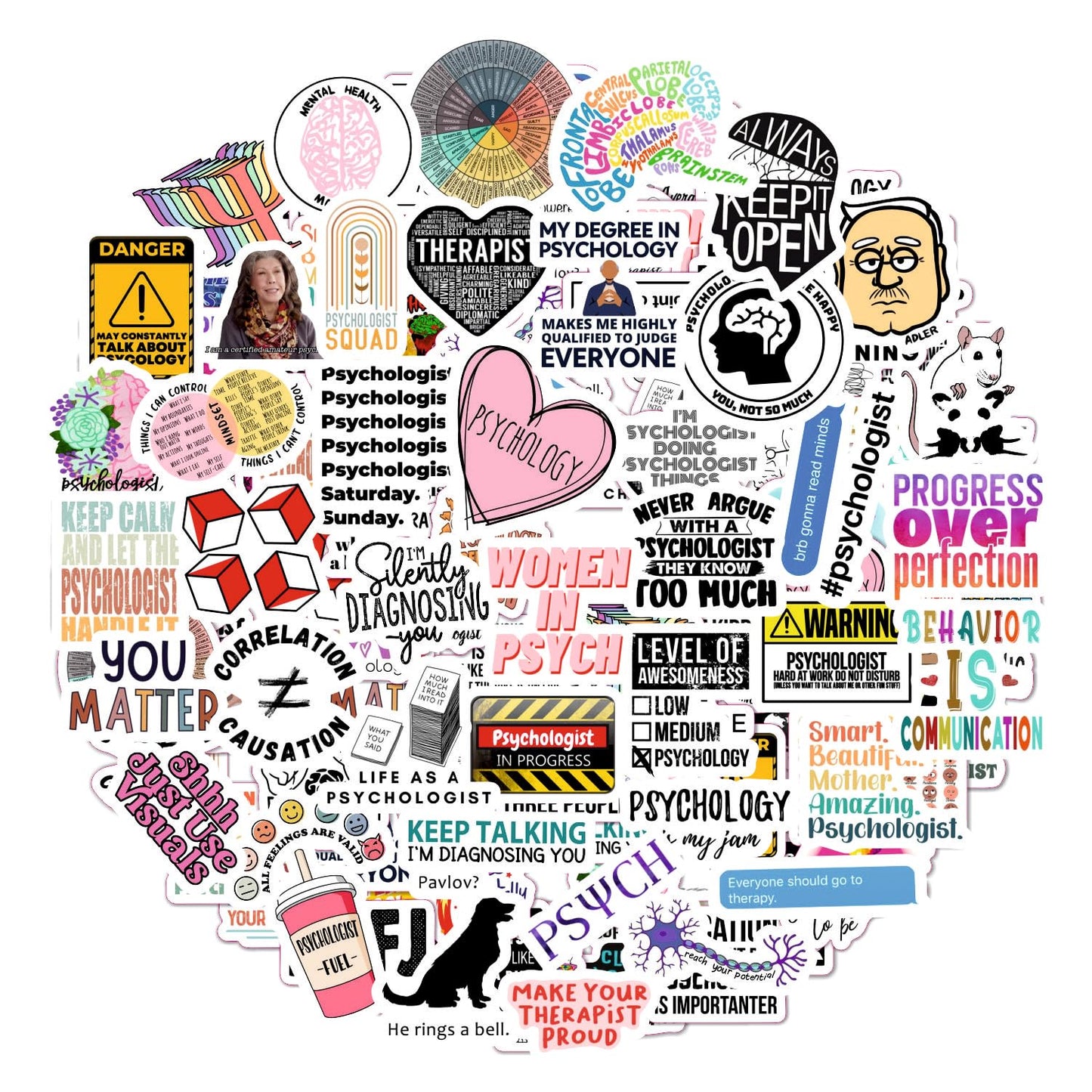 Bulbacraft Psychology Stickers (100Pcs), Funny Vinyl Decals For Laptop, Therapy Gifts, Psychologist Stickers For Women & Men, Wa