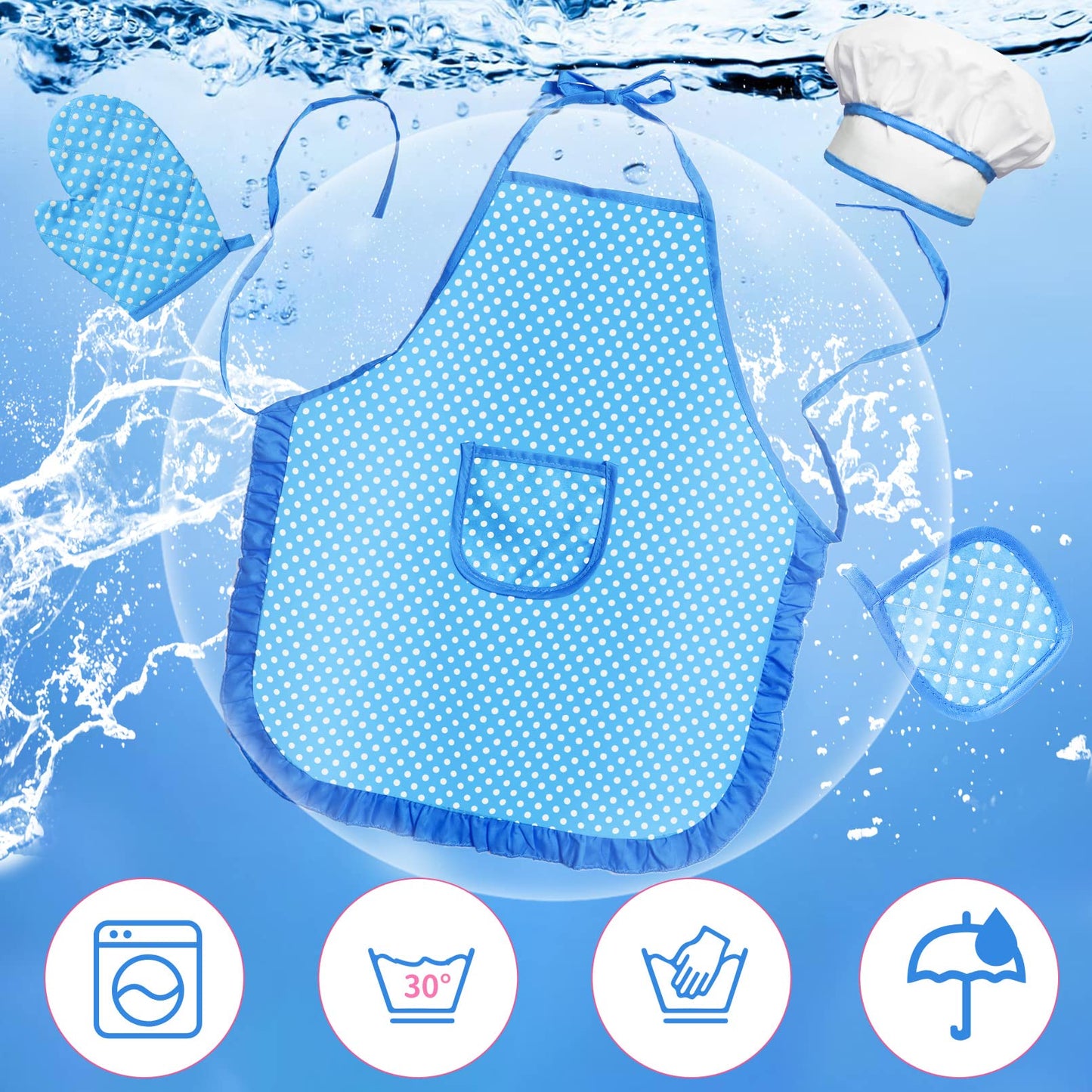 Kids Cooking and Baking Set,11 Pcs Kids Aprons for Girls,Chef Costume Set,Includes Kids Apron and Chef Hat,Mitt & Cooking Cutter