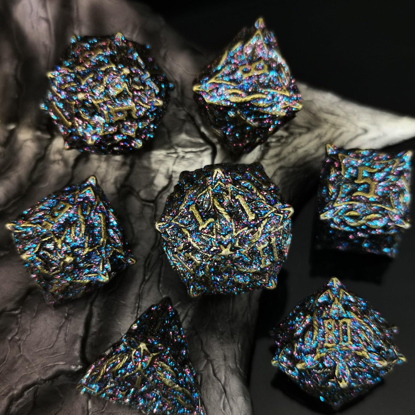 Mjdiceok Metal Flash Magic Vine Leaf Dice Set Dnd 7 Pcs Polyhedral D&D Dice Set Apply To Dunfgeons And Dragons Gift Role Playing