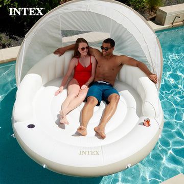 Intex 58292Ep Canopy Island Inflatable Pool Float: Comfortable Lounge Surface - Built-In Cup Holders - Detachable Sunshade - 440