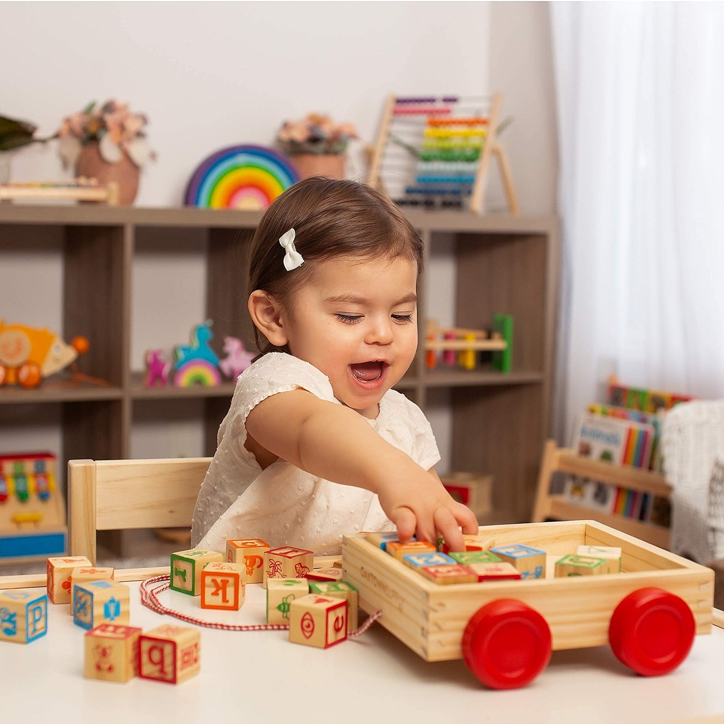 Oaktown Supply Building Blocks For Toddlers 1-3 Years Old, 30 Large Stackable Wooden Baby Blocks With Alphabet And Number Icons