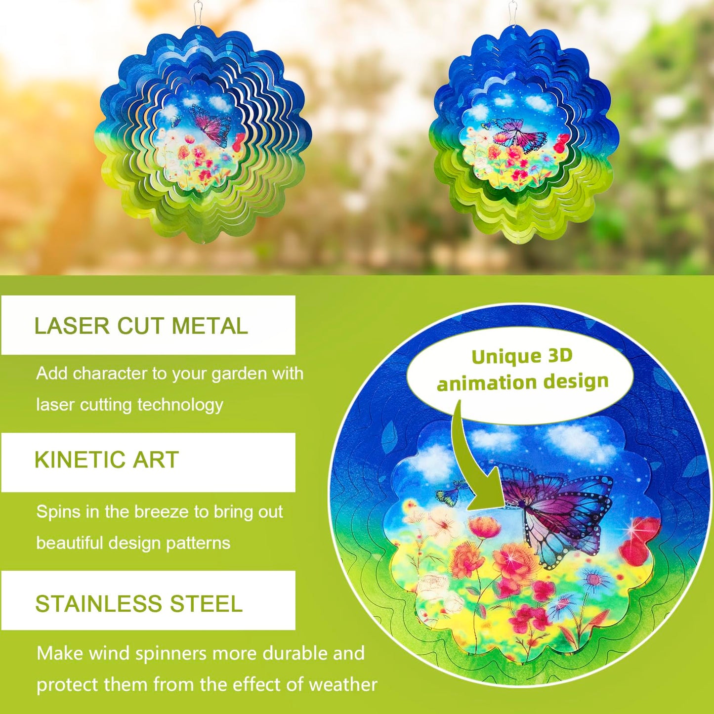 Butterfly Metal Wind Spinners - Butterfly Gifts For Women Mom Grandma Wife, Hanging Animations Wind Spinner For Outdoor & Indoor
