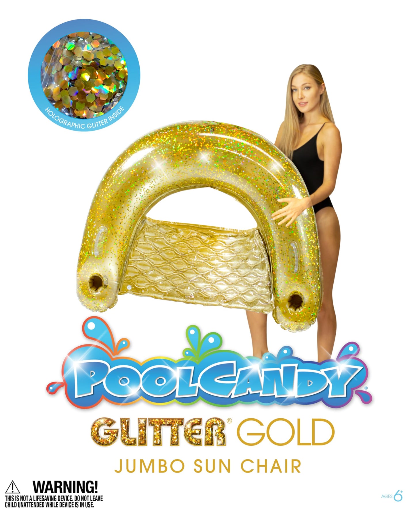 PoolCandy Sun Chair Water Raft, Gold Glitter