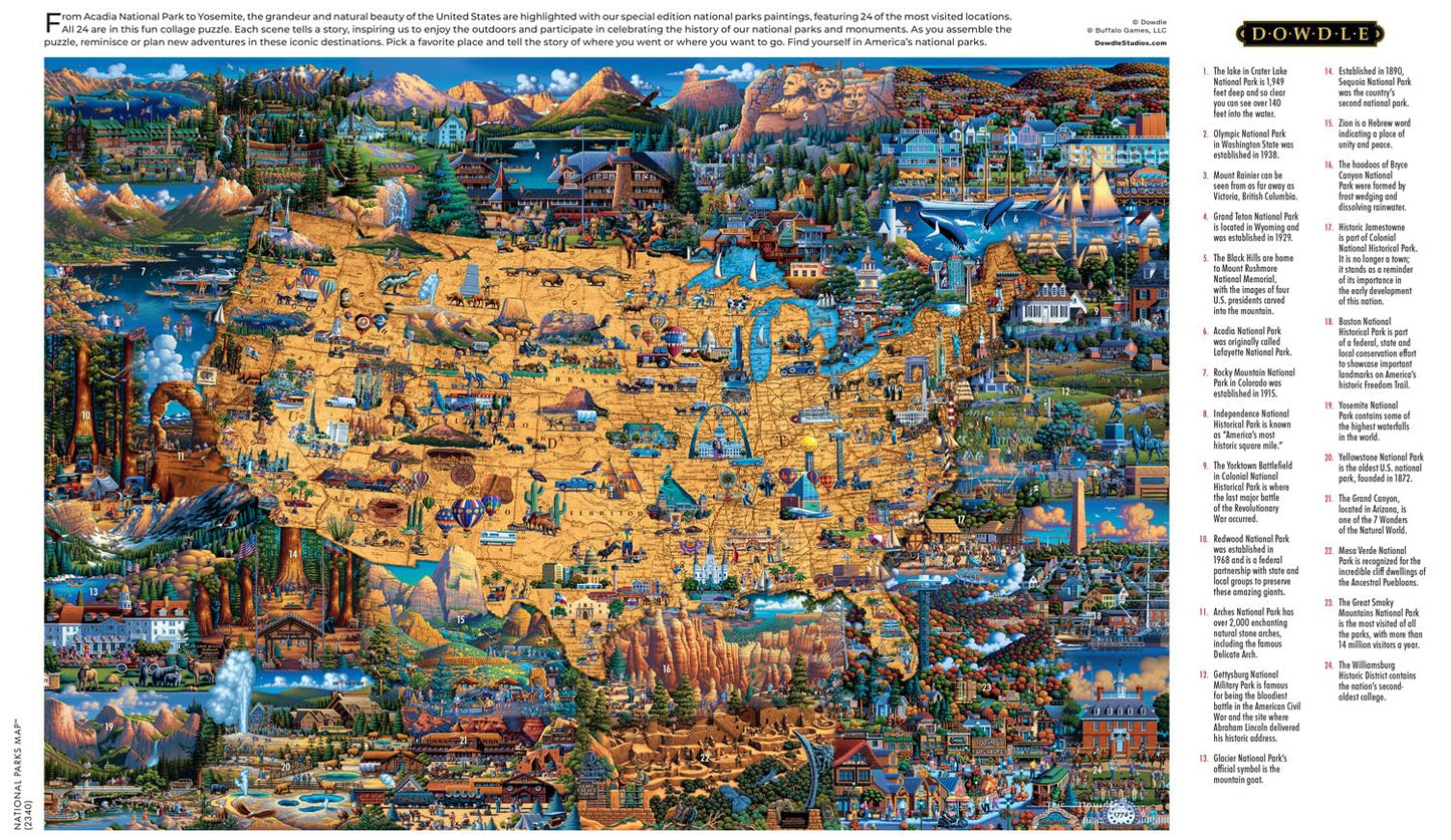 Buffalo Games 2000 Piece Jigsaw Puzzle - National Parks Map, Multicolor, Large Size, Model 2340, Perfect for Game Nights