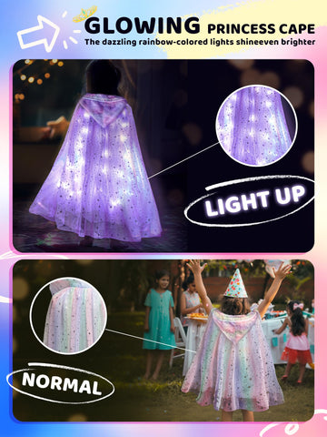 Uporpor Led Princess Dress Up Cape Girls Light Up Princess Hooded Cape For Girls Costume Cloak Princess Shawl Toddler Kids Halloween Led Dressing Up Train