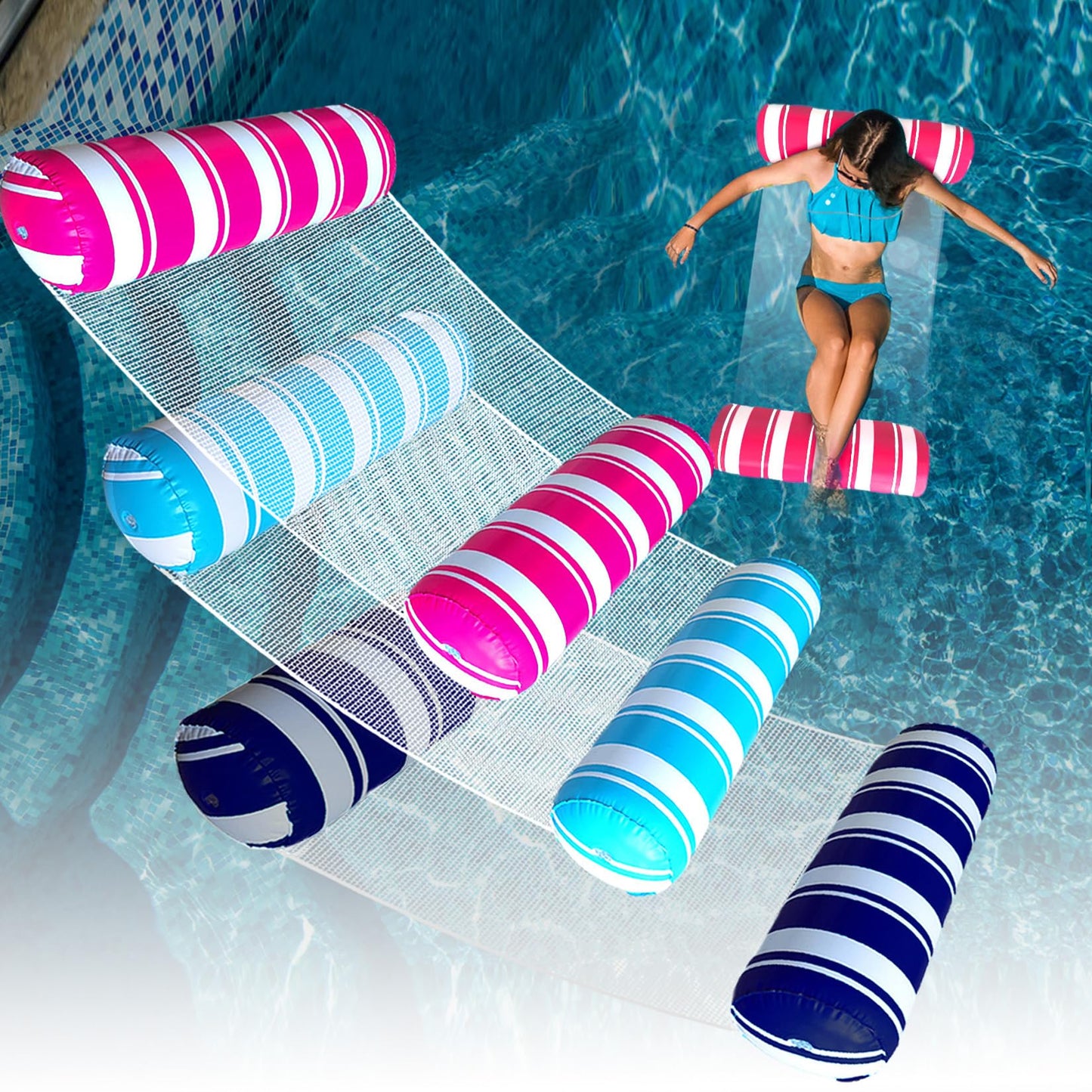 3 Pack Inflatable Pool Floats Adult Size Water Hammock,Floats For Swimming Pool,4-In-1 Multi-Purpose Pool Floating Toys,Pool Raf