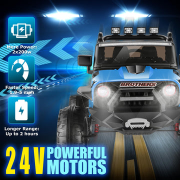 Hikole 24 Volt Ride on Car - 2 Seater Kids Electric Car with Wide Seat, Remote Control, Music, 2x200W Motors, LED Lights, Batter