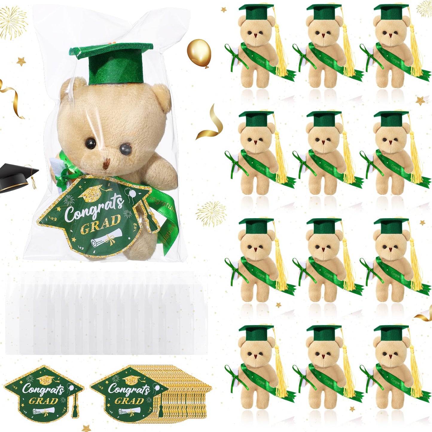 Rotatingpals 16 Sets Mini Graduation Bear Plush With Gift Bag Graduation Card Set Hangable Graduation Bear Stuffed Animals Congr