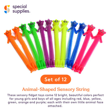 Special Supplies Kids Sensory Toys Fidget Strings with Cute Animal Faces, Set of 12, Tactile Stimulation for Hand-Eye Coordinati