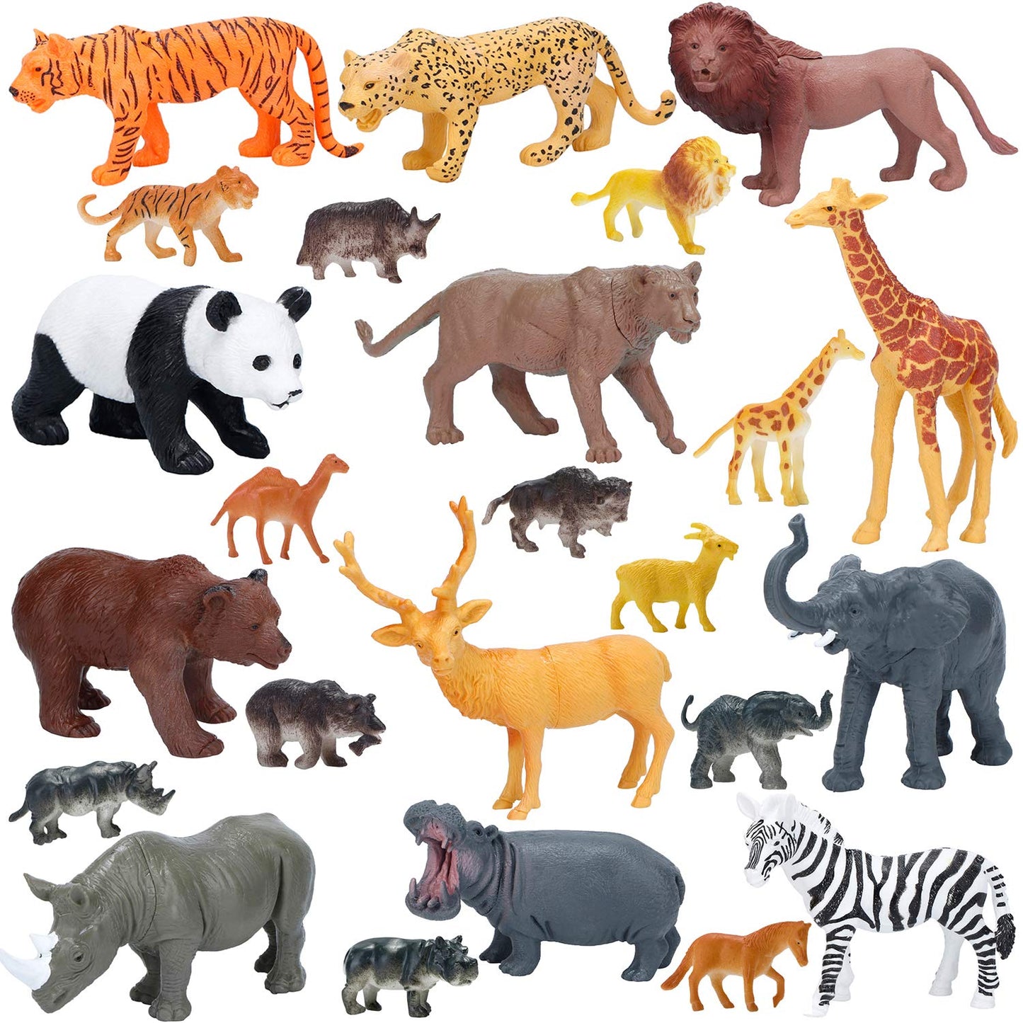 24Pcs Jumbo Safari & Zoo Animals Figures, Realistic Plastic Animal Toys Set For Kids 1 2 3, Lion, Elephant, Perfect For Play, Education, Baby Shower Decor,Party Supplies Cake Topper