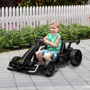 Aosom 24V Electric Go Kart - 7.5 MPH, Adjustable Seat, Drift, Black, Model 370-287V80BK, Battery Powered for Kids 6-12 Years