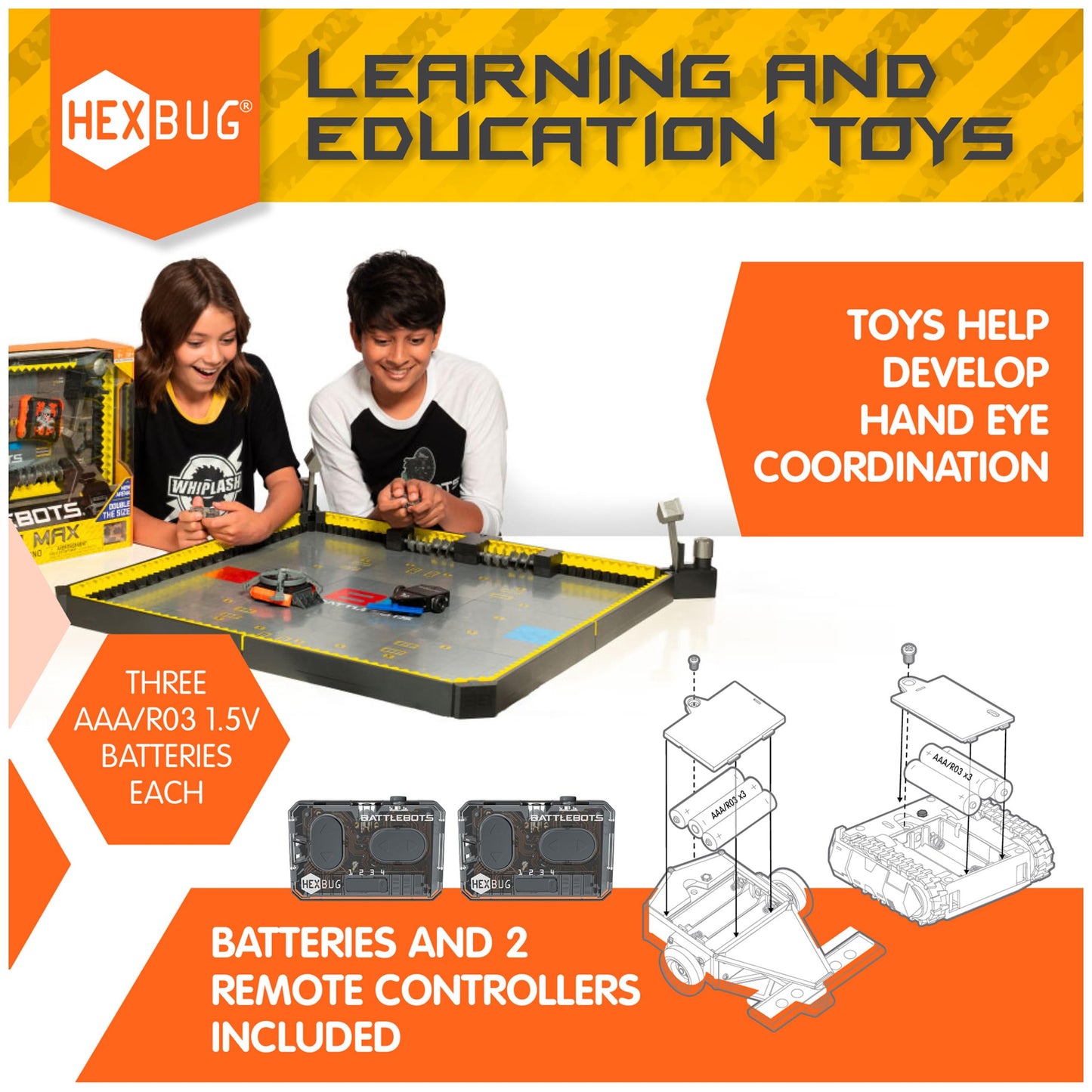 HEXBUG BattleBots Arena MAX, Multiplayer Robot Board Game for Kids, Remote Control Toy, Batteries Included, for Boys and Girls A