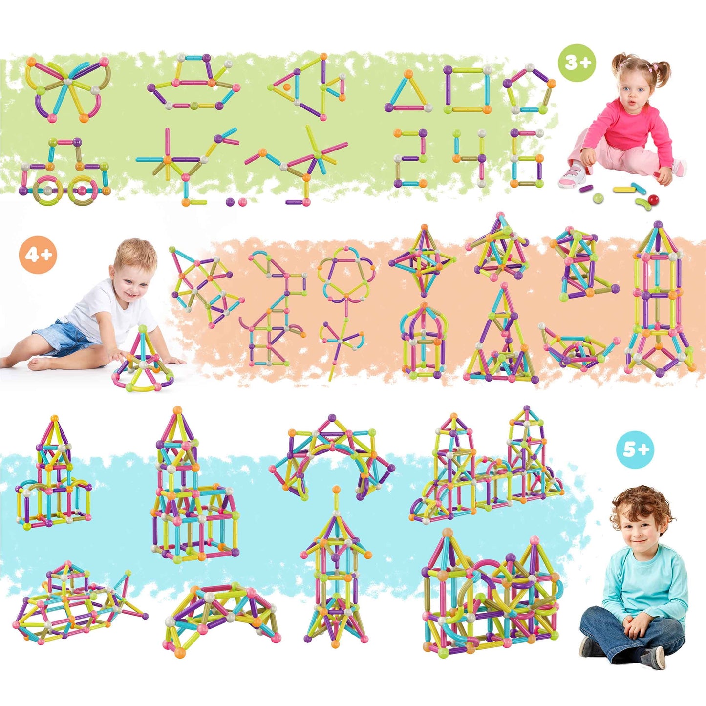 Picassotiles 100 Pcs Magnetic Building Stick Block Construction Set With Storage Bin Colorful Stem Toy Blocks Bar Balls & Rods M