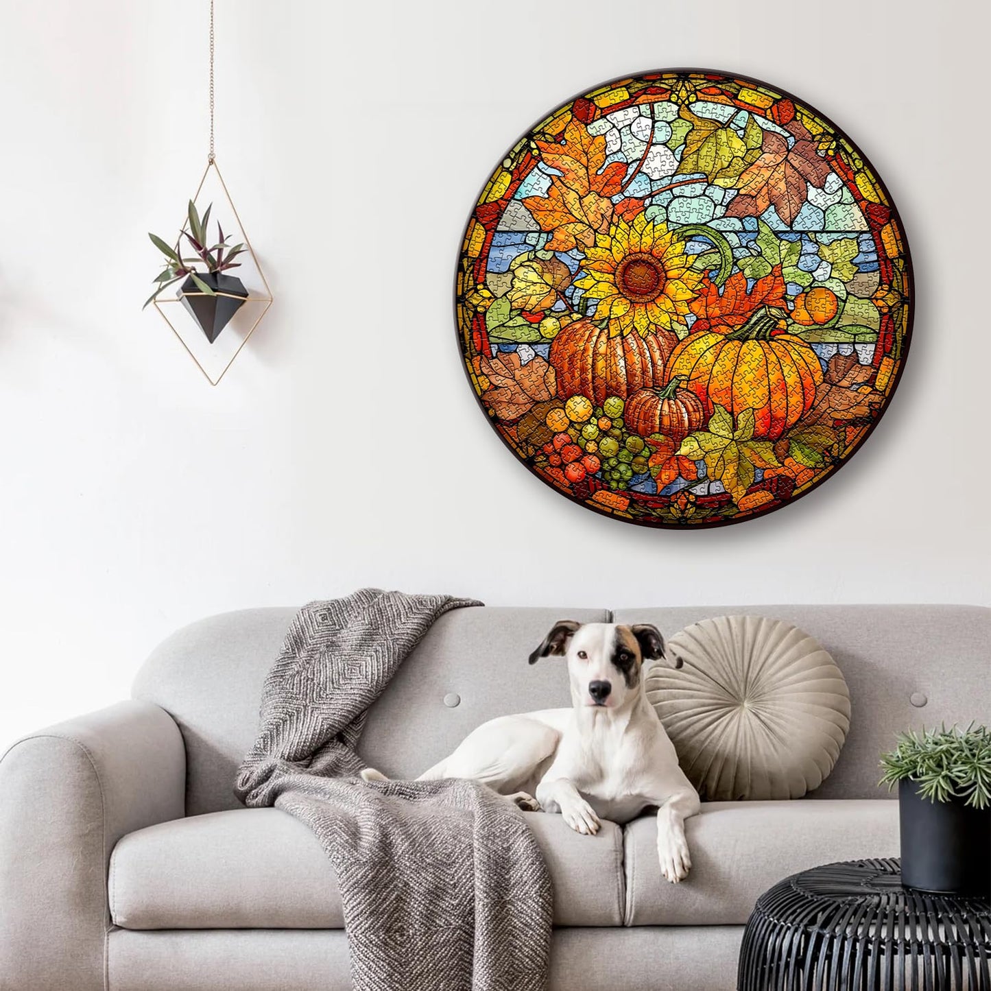 Stained Glass Puzzles For Adults,Halloween Thanksgiving Puzzle, Pumpkin Sunflower Puzzles Autumn, Fall Puzzle 1000 Pieces, Round Hard Impossible Challenging Jigsaw Puzzles