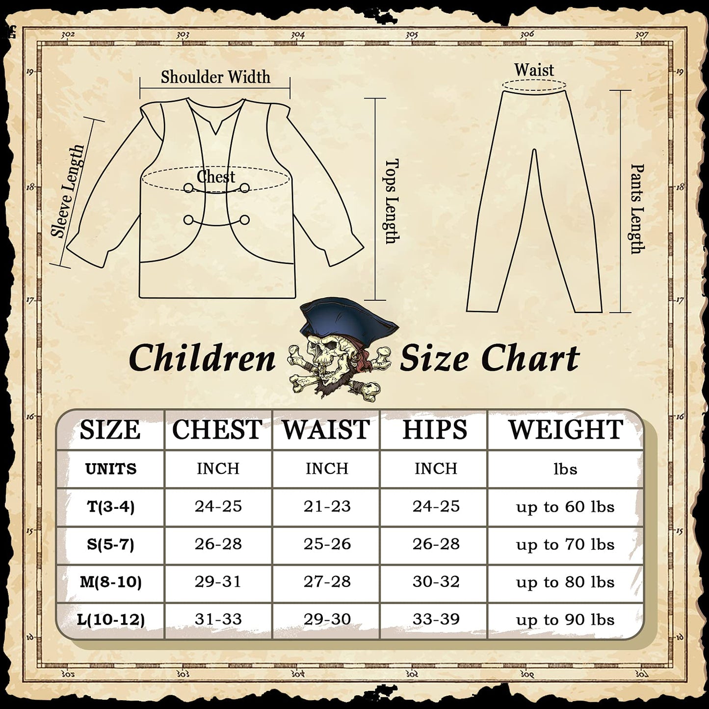 G.C Pirate Costume For Kids Pretend Role Play Dress Up Party Favors Deluxe Toys Gift Pirate Set For Children Toddler (10-12 Years)
